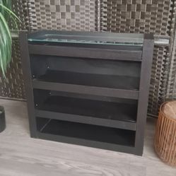 3-Tier Bookshelf with Glass Top and Sliding Shelf