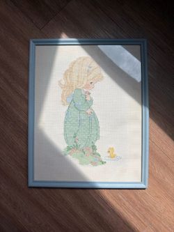 Vintage Precious Moments Embroidered Needlepoint