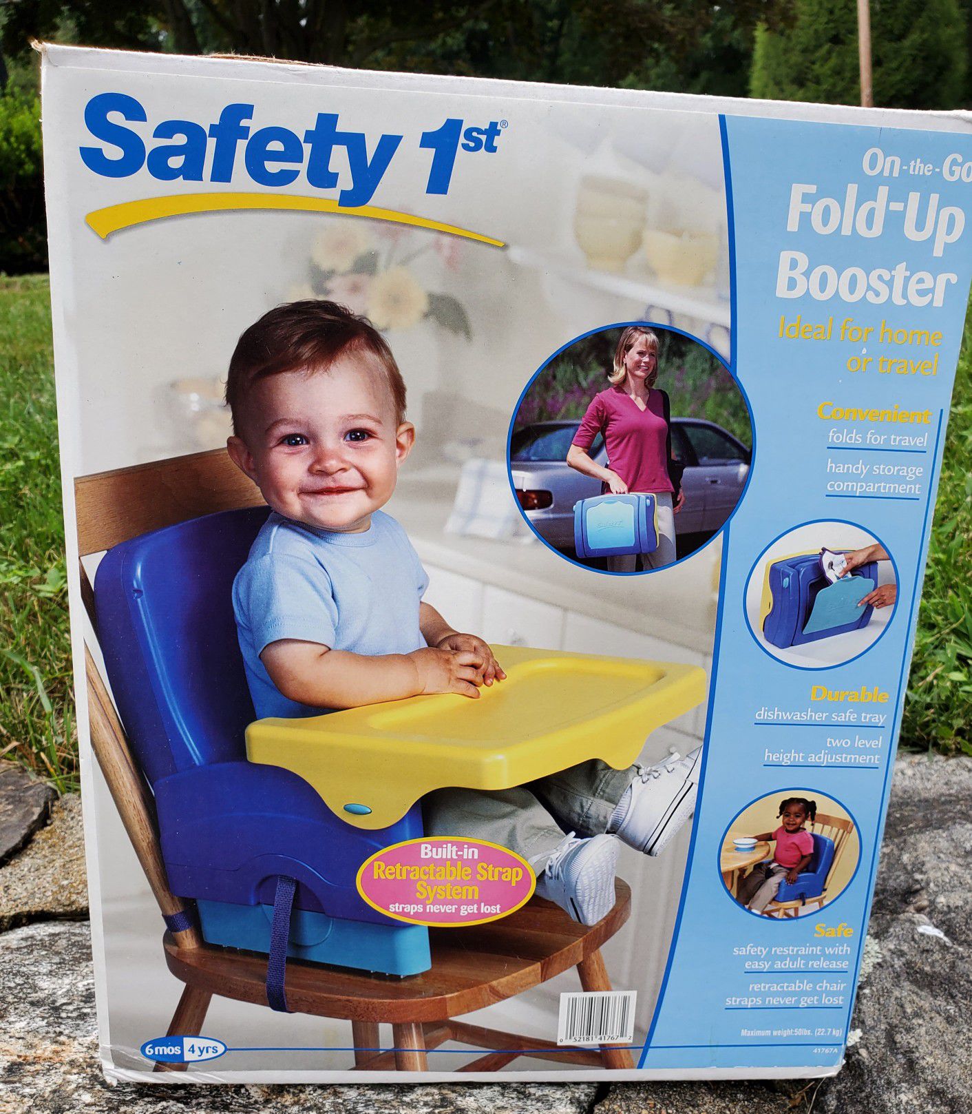 Safety 1st Fold Up Booster Seat with Tray Adjustable height Straps to a chair Safety straps for child Folds up for easy to carry along $12