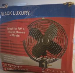 Black Luxury 8" heavy-duty 12V DC portable fan, ideal for RVs, trucks, buses, or boats