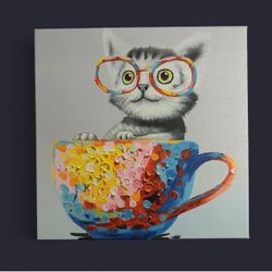 Cute Cat Print Canvas NEW! 16inx16in