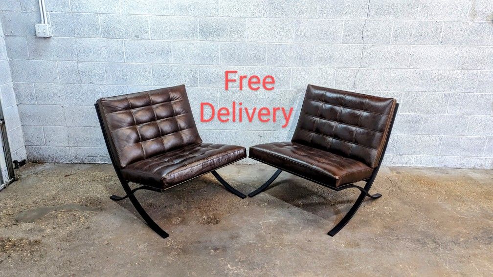 Arhaus Moxie Leather Chairs. Barcelona Chairs