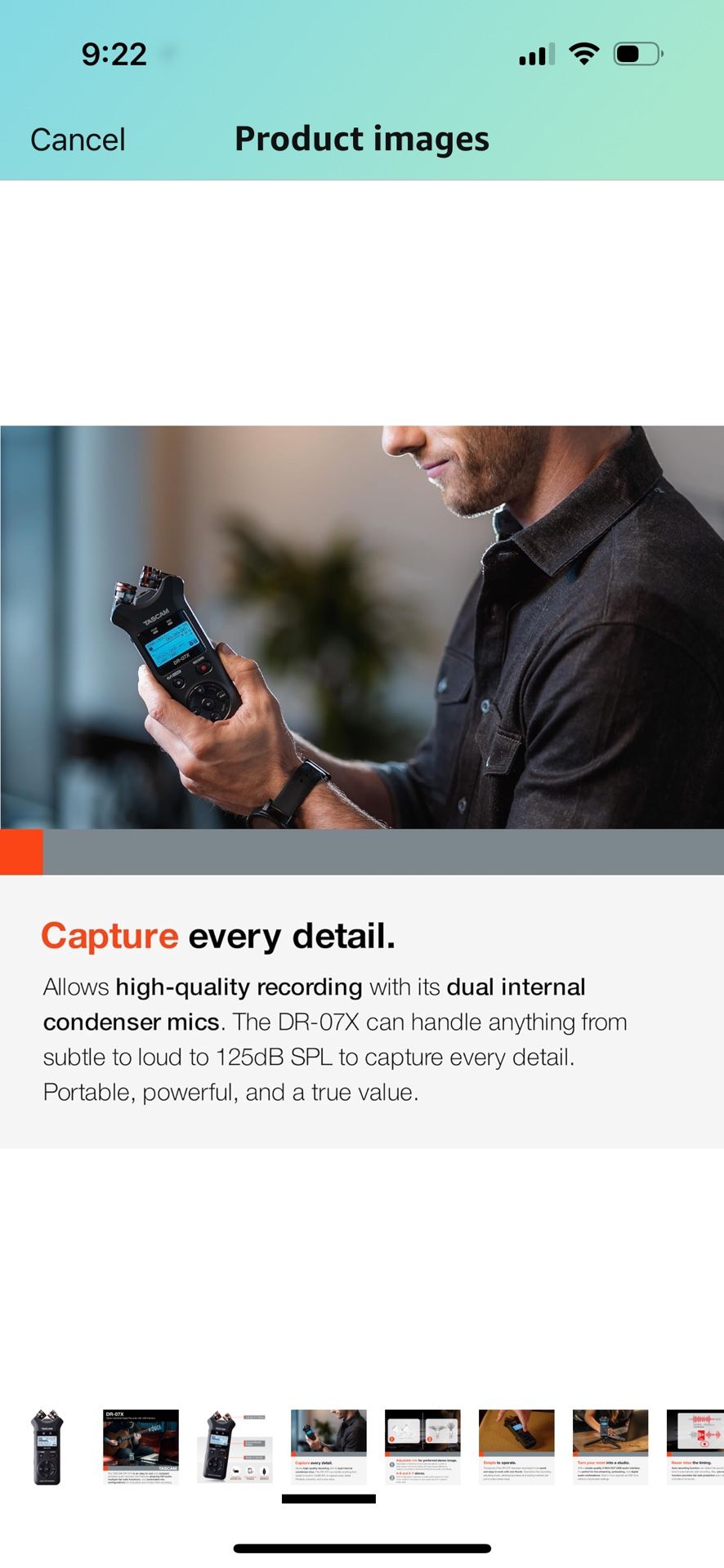 Tascam DR 07X Stereo Handheld Digital Audio Portable Recorder and USB Audio Interface, Pro Field, AV, Music, Dictation Recorder