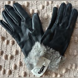 Leather Gloves with Rabbit Fur Cuffs