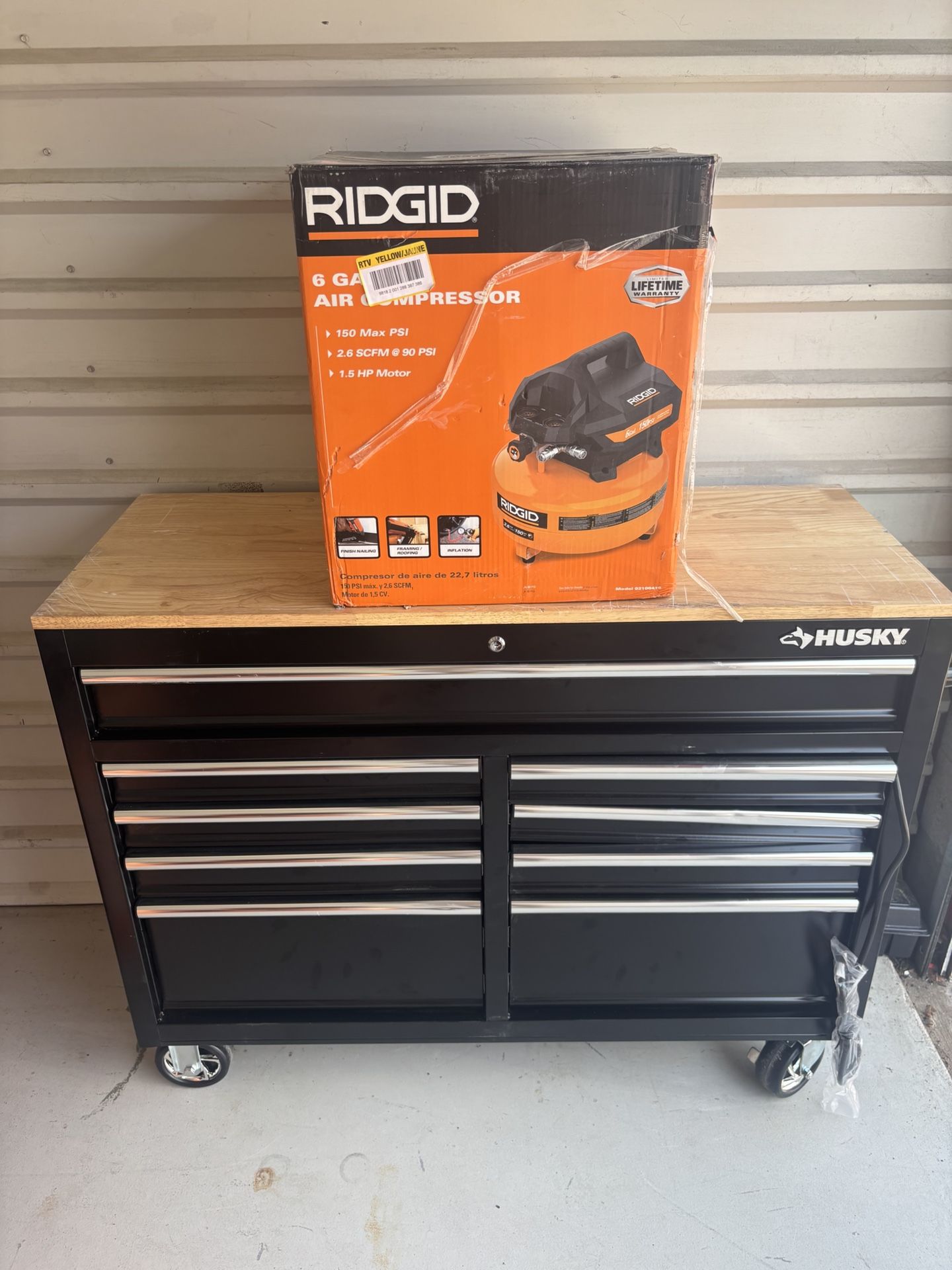 Husky Toolbox With Rigid 6 Gallon Air Compressor