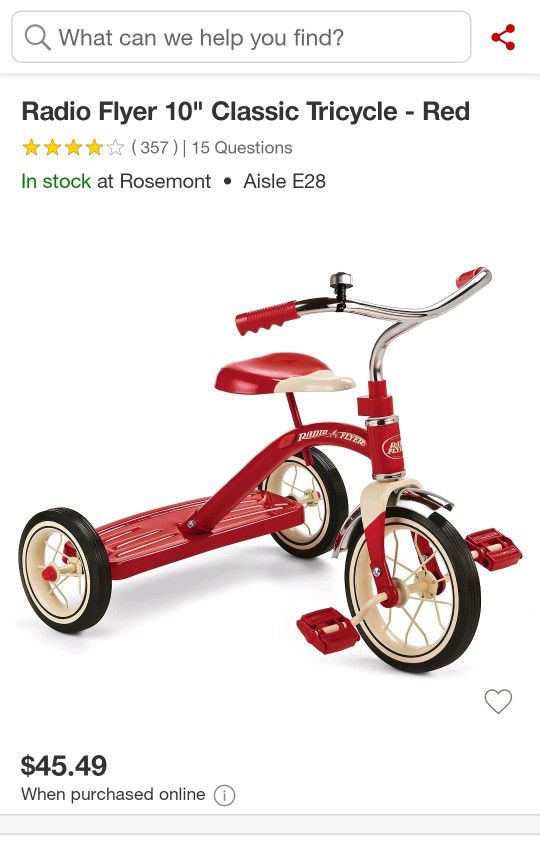 Radio Flyer 10" CLASSIC Tricycle RED