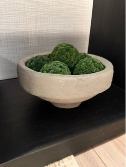 Paper Mache Decorative Bowl Tan Cream Moss Balls