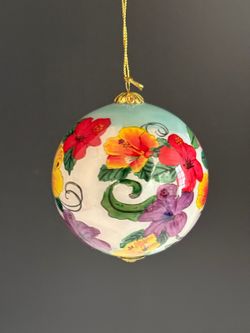 Maui by Design Hand Inside Painted Glass Hibiscus Flower Aloha Ornament 3"