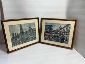 Pair of Framed German City Scene Prints