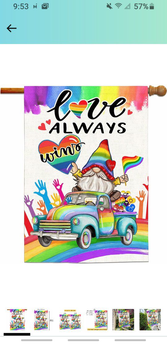 Gay Pride Flag, Pride Flags for Outdoors 28x40 Double Sided, Rainbow Love Always Wins Gnomes on Truck Burlap House Flag, Support Gay Month Gifts Parad
