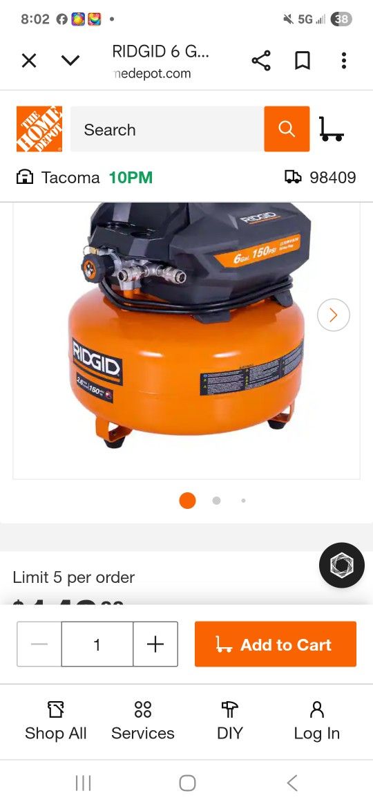 Rigid  150 PSI 6 GALLON 