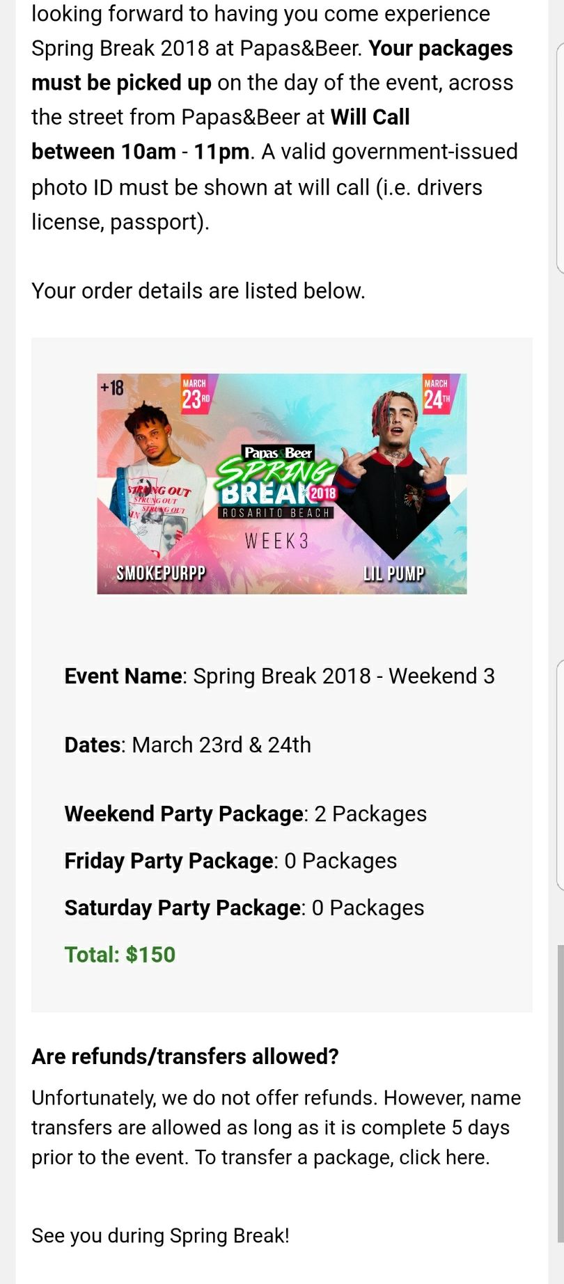Papas & Beer concert (Rosarito, Mex. March 23rd smokepurpp and march 24th lil pump