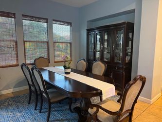 Elegant Dining Room Set (8 Chairs + Expandable Table + Display Cabinet)
