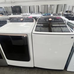 SAMSUNG 5.5 cu. ft. Smart Top Load Washer & 7.4 cu. ft. vented Smart Gas Dryer