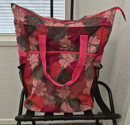 Pak Pink Floral Tote Bag with wheels and handle
