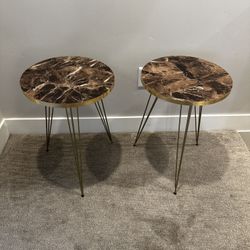 Set of 2 Modern Marble Side Tables – Gold Hairpin Legs