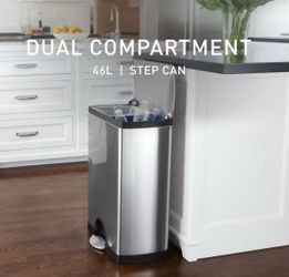 simplehuman Rectangular Dual Compartment Recycling Kitchen Step Trash Can, 50 Liter / large kitchen trash can