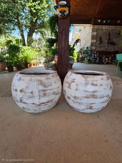 White Sphere Clay Pots, Planters, Plants. Pottery, Talavera $90 cada una
