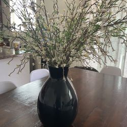 Navy Blue Vase With Cream Flowers