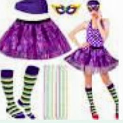 Girls Women's Purple Yellow Gold Green '80s '90s FUN Retro Mardi Gras TuTu Set