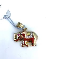 14Kt Yellow Gold CZ Elephant Pendant 2.50g 192161/12
