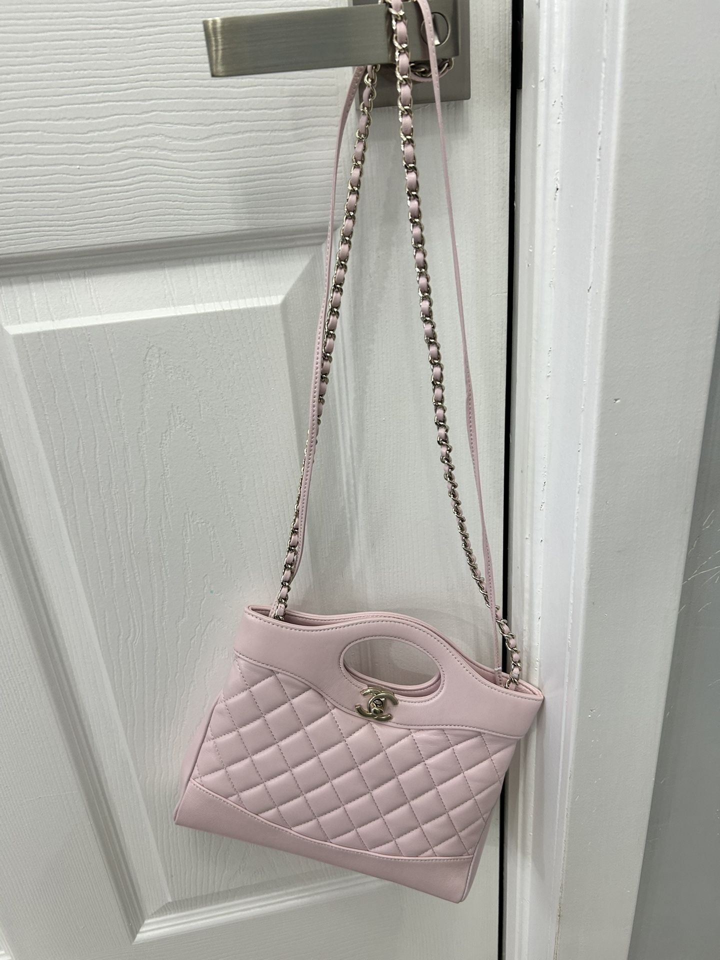 Pink Leather Crossbody Handbag