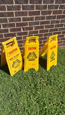 3 Caution Wet Floot Signs USED