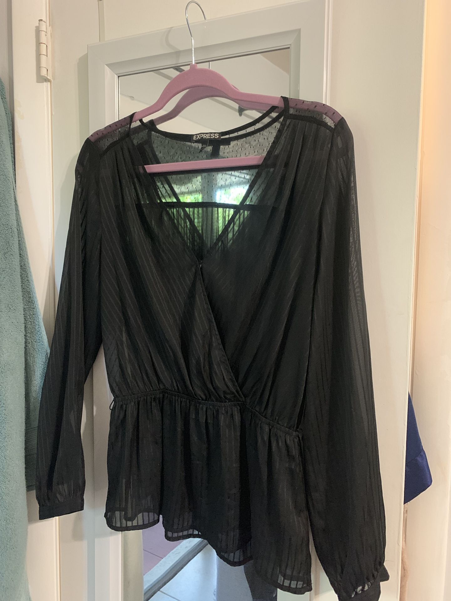 Express faux wrap tie front sheer blouse - M
