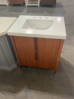 30” Brown Solid Wood Bathroom Vanity with Engineered Marble Top (V131)