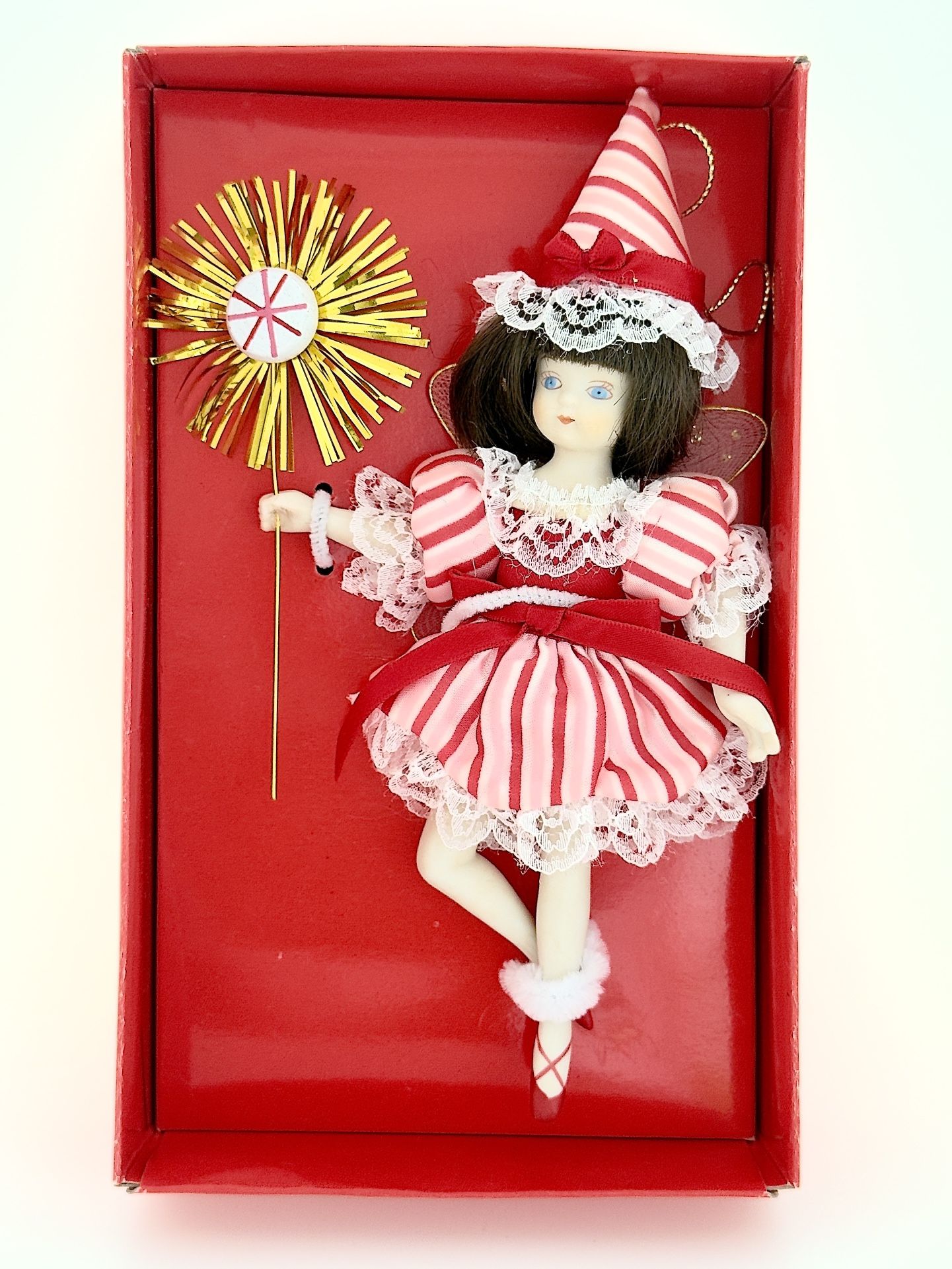 Vintage Peppermint Porcelain Ballerina from 1985 The Christmas Ornament Collectors Club, Original Box *Reduced