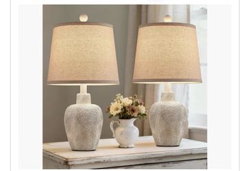 Rustic Farmhouse Table Lamps Set of 2 Small 21" Country Cottage Coastal Bedside Lamps with Retro White Finish for Bedroom or Living Room Nightstands (