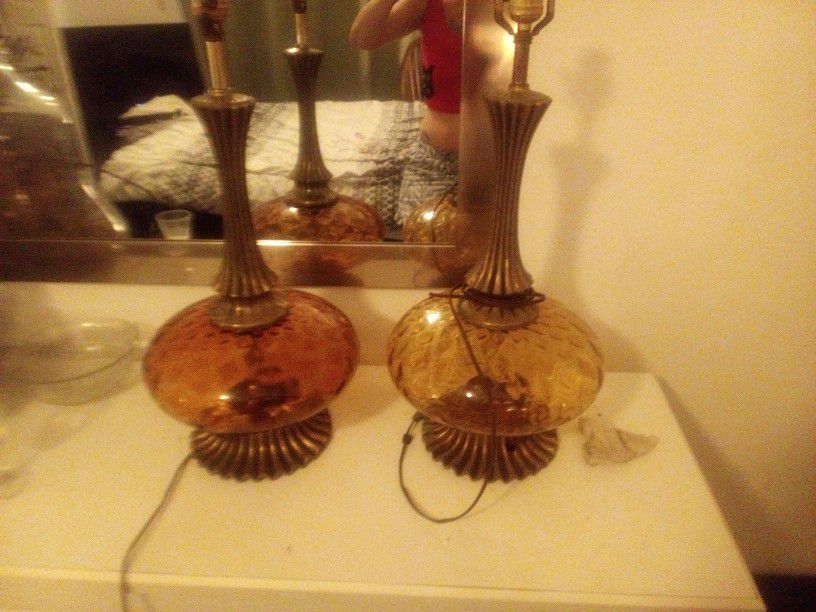Vintage Amber Glass Lamps Only 1 Shade Tho