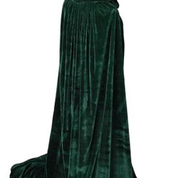 Green Full Length Hooded Velvet Renaissance Cloak, 170 CM, 75 Inches *BRAND NEW*
