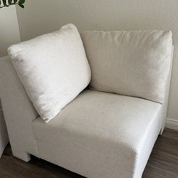 Pair of Modular Armless Lounge Chairs – Linen – Cat Scratch Damage 