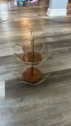 Gold and wood fruit basket