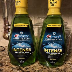 set of 2 crest pro-health intense germ kill fresh mint mouthwash•1L•33.8oz•all for $12
