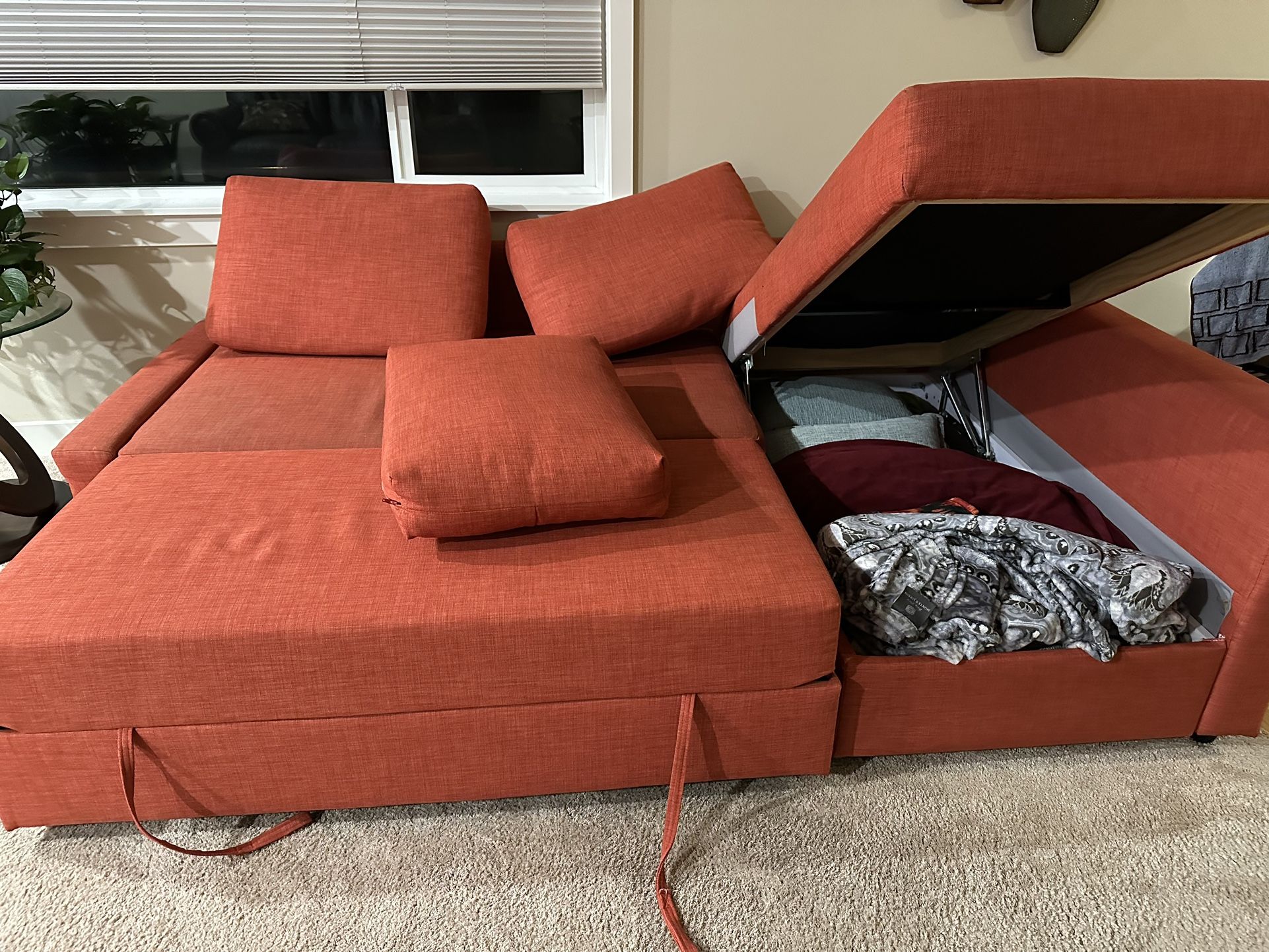 Orange Sofa, Pull Out Bed