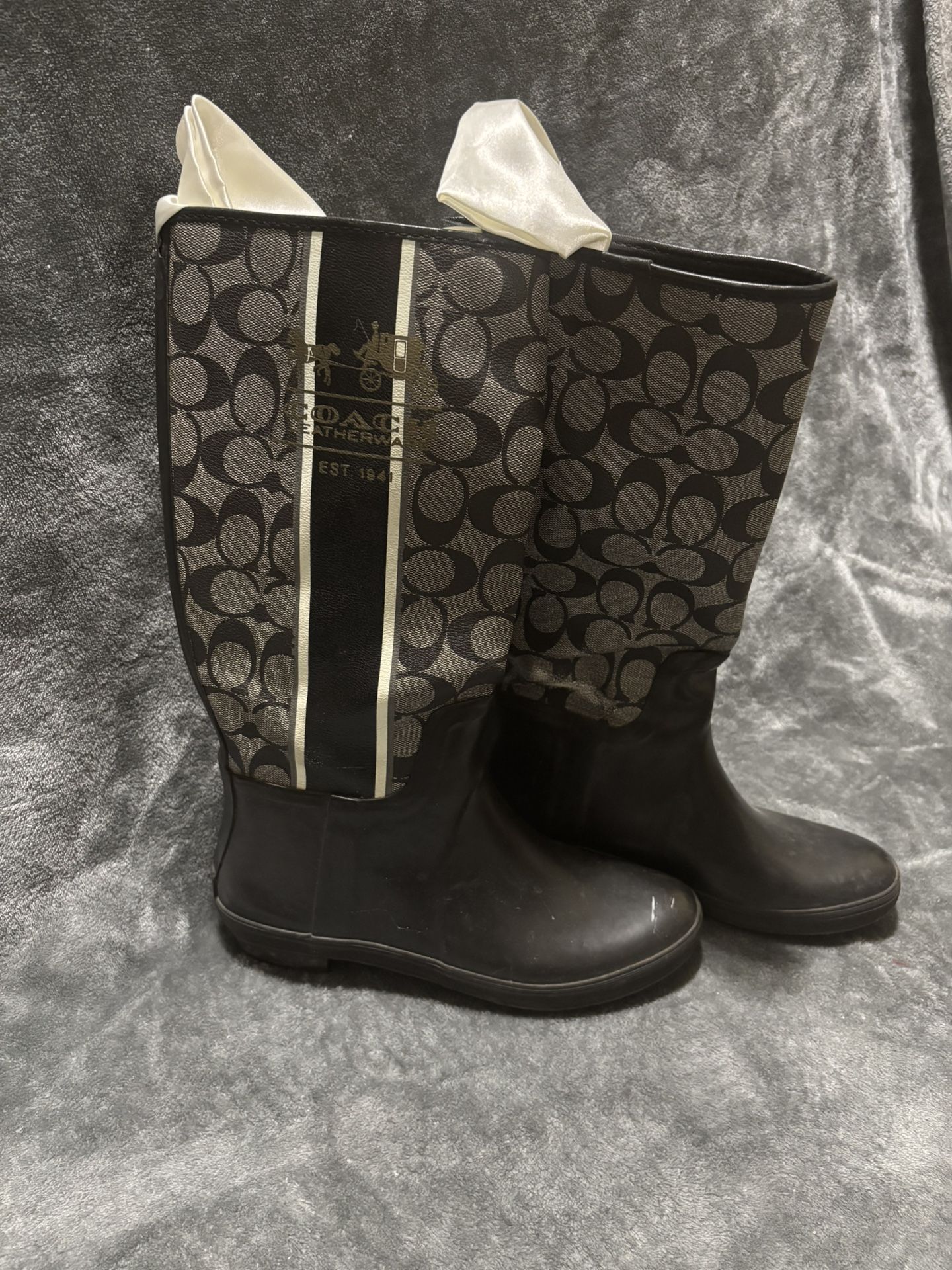 Black Coach Rain Boots Size 8