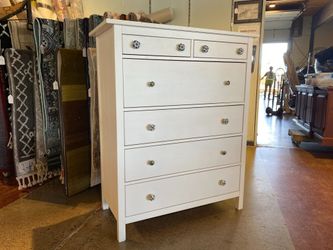 White Decorative Knob 6-Drawer Tallboy Dresser
