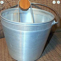 Mid Century Spun Aluminum Ice Bucket With Tongs MCM Barware