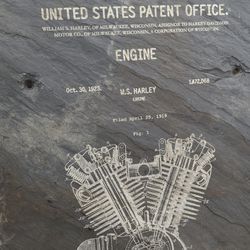 Harley Davidson Patent Art On Slate Plaque12x20"