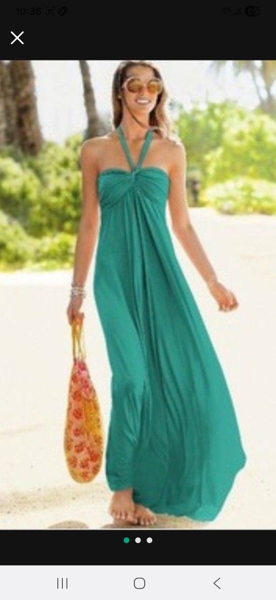NEW Women Multiple Wear Halter Or Strapless Style Vacation Beach Casual Long Maxi Dress Size S