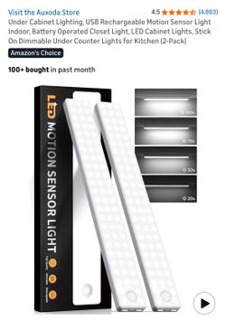 Under Cabinet Lighting, USB Rechargeable Motion Sensor Light Indoor, Battery Operated Closet Light, LED Cabinet Lights, Stick On Dimmable Under Counte