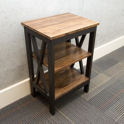 Black / medium woodgrain side / end table / nightstand, like new

