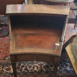 Antique Drop-Front Side Table with Leather Top