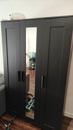 IKEA BRIMNES 3-Door Wardrobe with Mirror (Black) – More than Half Off!