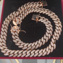 Cuban Link With Bracelet Stainless Steel Rose Color 