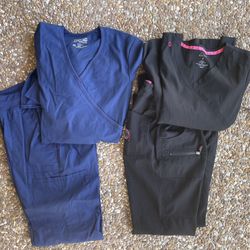 Bundle Of 2 Scrubs Sets Black And Navy Top Small Bottom Xs/Small