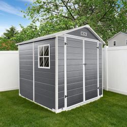 New 6’x6’ Plastic Shed Outdoor Storage With Base And Window