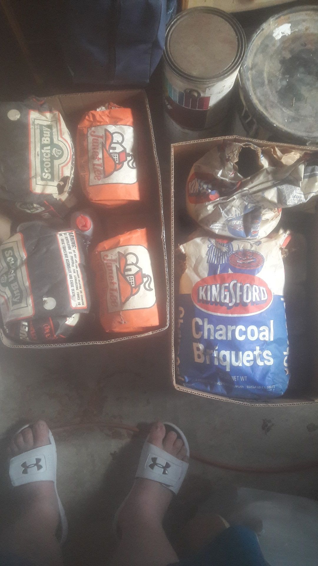 7 bags of charcoal briquets and 7 charcoal lighter fluid